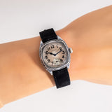 vintage waltham watch wrist shot, close up