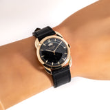 vintage jlc power reserve wrist shot, close up