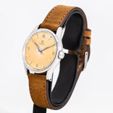 vintage omega wristwatch stainless steel dial shot, side view