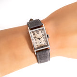 vintage bucherer rectangular watch wrist shot, close up