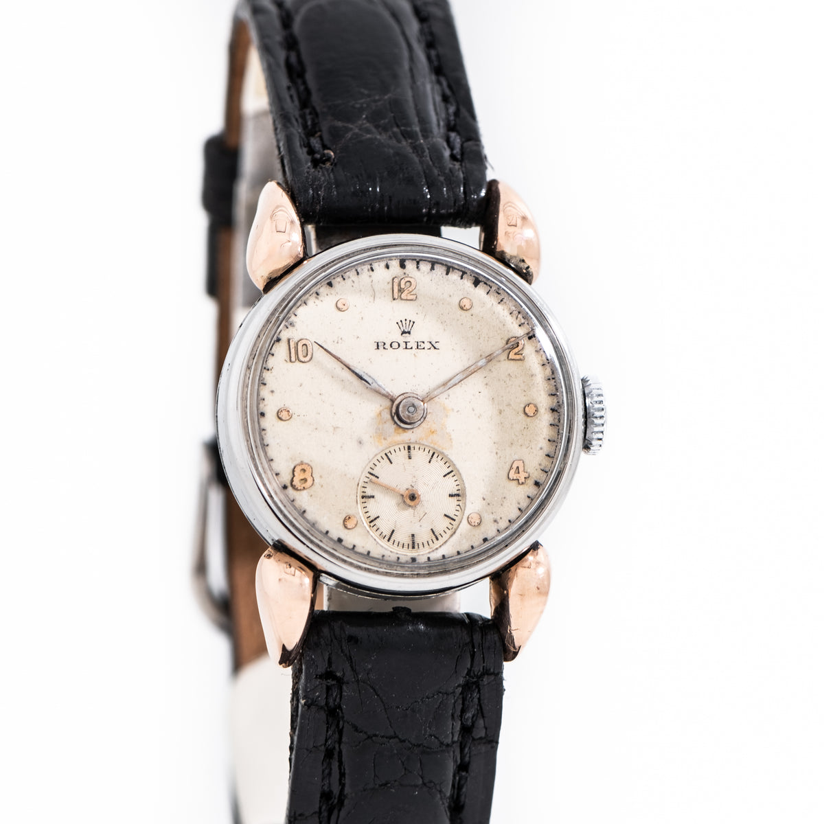 1943 Vintage Rolex Ladies Sized Ref. 4329 10k Rose Gold Lugs Stainle