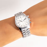 close up of the omega deville dial on a wrist