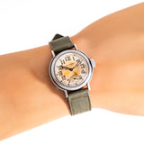 vintage waltham wwii watch wrist shot, close up