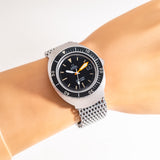 vintage omega seamaster auto wrist shot, close up