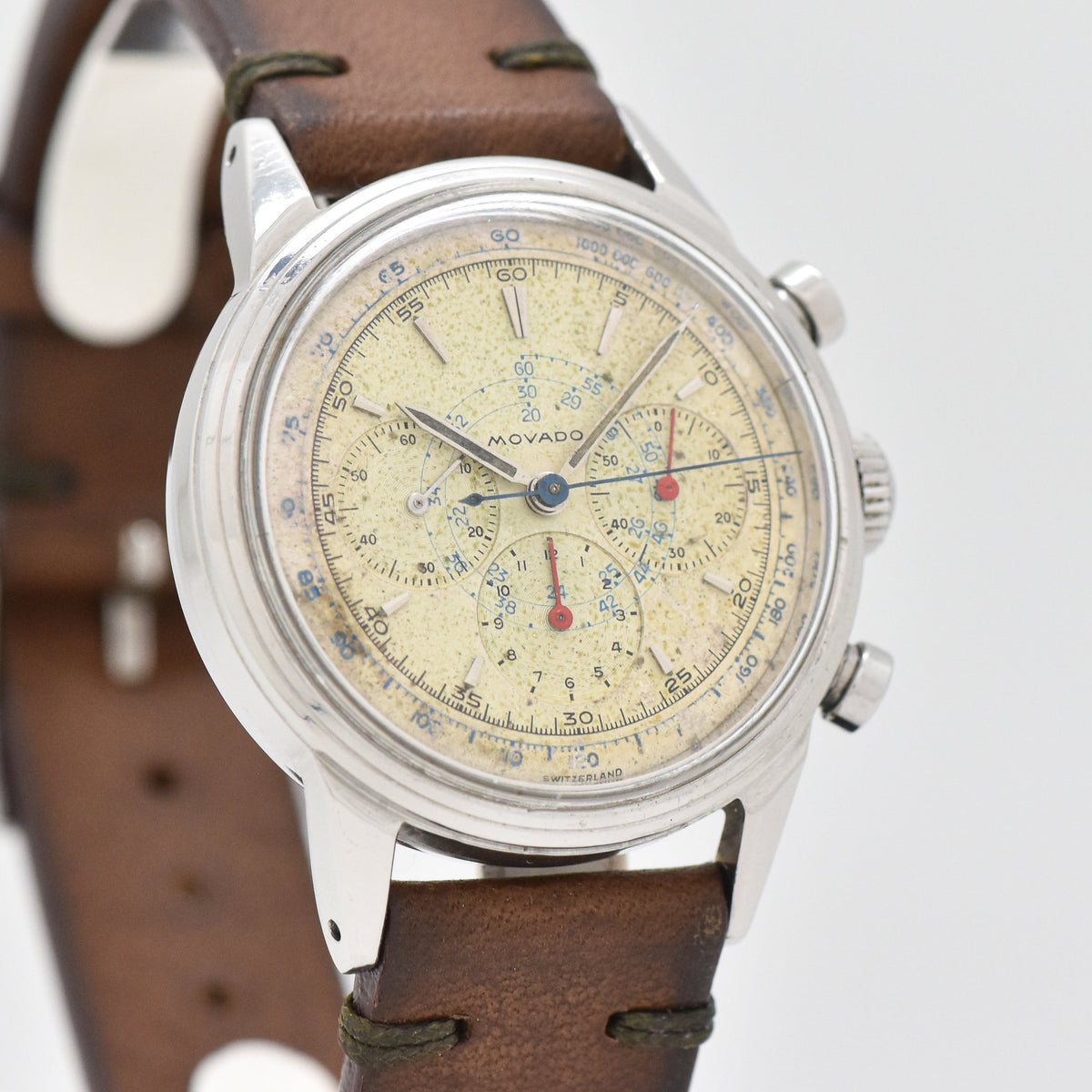 1950 s Vintage Movado 3 Register Chronograph Sub Sea Ref. 19058 Stainl Second Time Around Watch Company