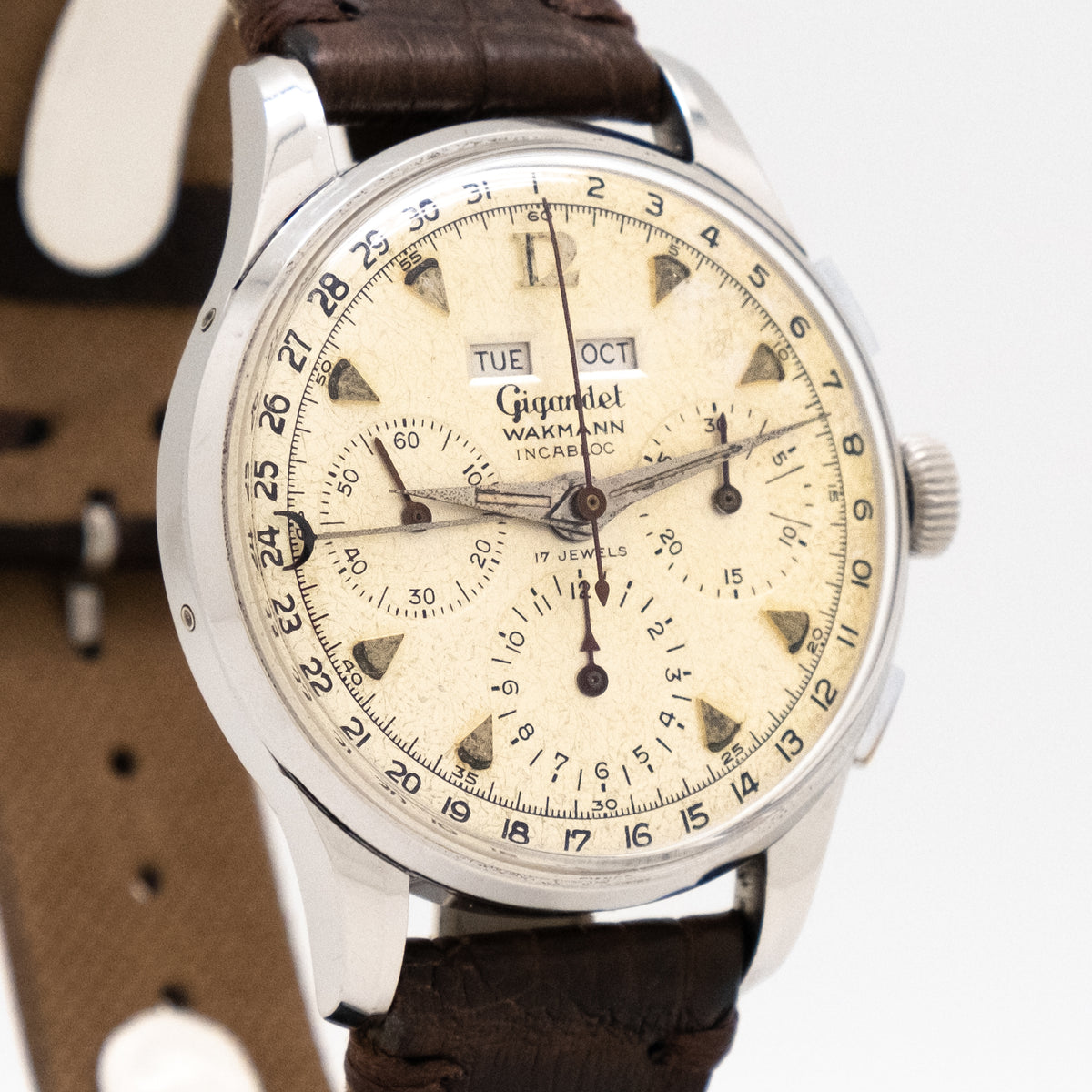 1950's-60's Vintage Wakmann Triple Date 3-Register Chronograph