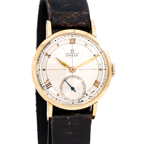 vintage omega chronometer wristwatch dial shot