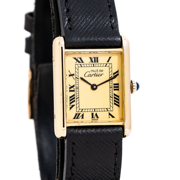 1990's Cartier Tank Must De 18k Yellow Gold Plated over Sterling Silver Watch (# 15475)