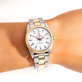 vintage rolex date automatic two tone ww, wrist shot close up