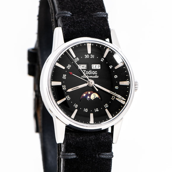 vintage zodiac moonphase watch dial shot