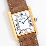 vintage cartier tank must de white dial shot, on its back