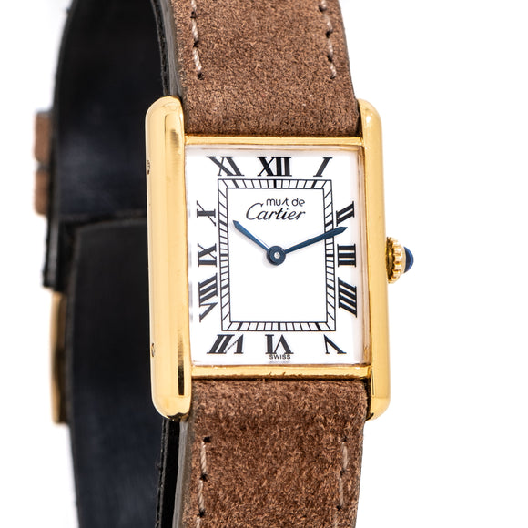 1990's Era Cartier Tank Must De 18k Yellow Gold Plated over Sterling Silver Watch (# 15514)