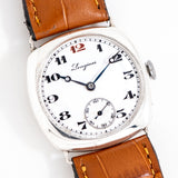 vintage longines cushion watch dial shot, on its back