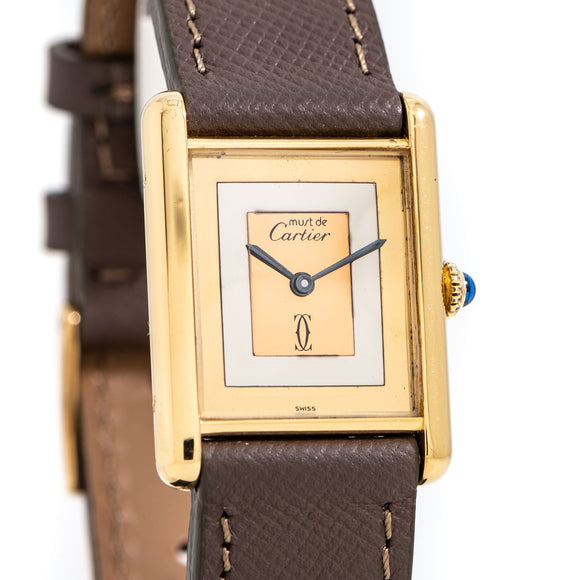 1990's Vintage Cartier Must De Tri-Color Dial in 18k Yellow Gold Plated Sterling Silver (# 14747)