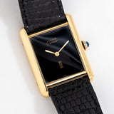 vintage cartier must de black dial shot, on its back