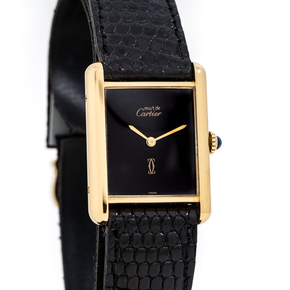 vintage cartier must de black dial shot