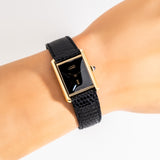 vintage cartier must de black dial wrist shot