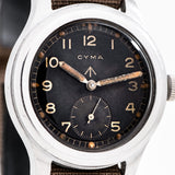 vintage cyma raf dirty dozen dial shot, close up