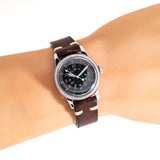 vintage waltham military watch wrist shot, close up