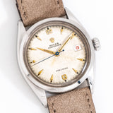 vintage rolex oysterdate wristwatch dial shot, on its back