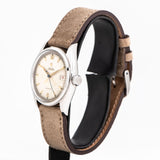 vintage rolex oysterdate wristwatch dial shot, side view
