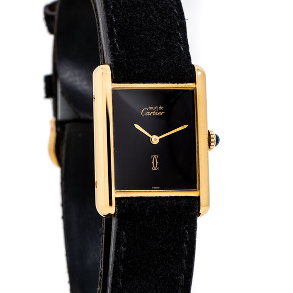 1990's Era Cartier Tank Must De 18k Yellow Gold Plated over Sterling Silver (# 15550)
