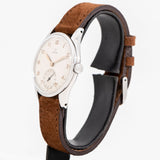 vintage omega stainless steel ww dial shot, side view