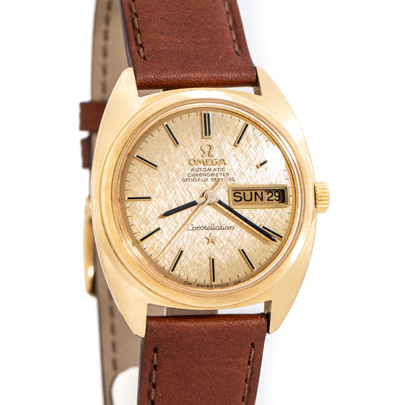 1969 Vintage Omega Constellation Linen Day Date Ref. 168.019 in Solid 18k Yellow Gold (# 14806)