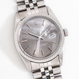 vintage rolex datejust grey ghost watch, dial shot on its back