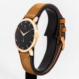 vintage omega black dial rose gold, crown shot