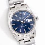 vintage rolex date automatic blue, dial shot