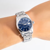 vintage rolex date automatic blue, wrist shot