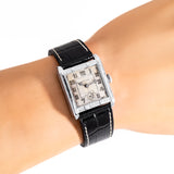 vintage bulova square-shaped ww, wrist shot close up