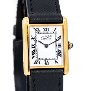 1990's Era Cartier Tank Must De 18k Yellow Gold Plated over Sterling Silver Watch (# 14956)