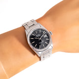 vintage rolex datejust matte black, wrist shot close up