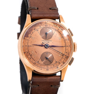 1950's Vintage Chronographe Suisse 2-Register Chronograph 18k Rose Gold Watch (# 14991)