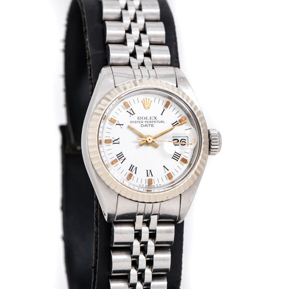 1980 Vintage Rolex Oyster Perpetual Date Ladies Ref. 6917 14k White Gold Bezel, Stainless Steel Case Watch (# 14992)