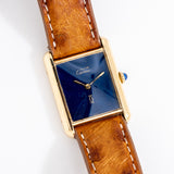 1990's Cartier Tank Must De Starry Night Dial with Box in 18k Yellow Gold Plated Sterling Silver (# 15015)