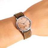 vintage longines salmon ww, wrist shot close up