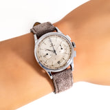vintage omega chronograph ss, wrist shot close up