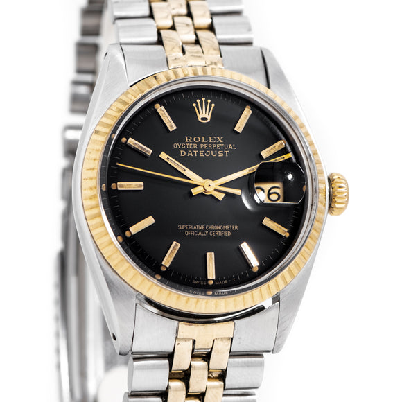 1968 Vintage Rolex Datejust Ref. 1601 Black Dial Two-Tone in 14k Yellow Gold & Stainless Steel (# 14225)