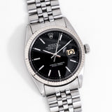 1964 Vintage Rolex Datejust Ref. 1601 Matte Black Dial, 14k White Gold & Stainless Steel Watch (# 15052)