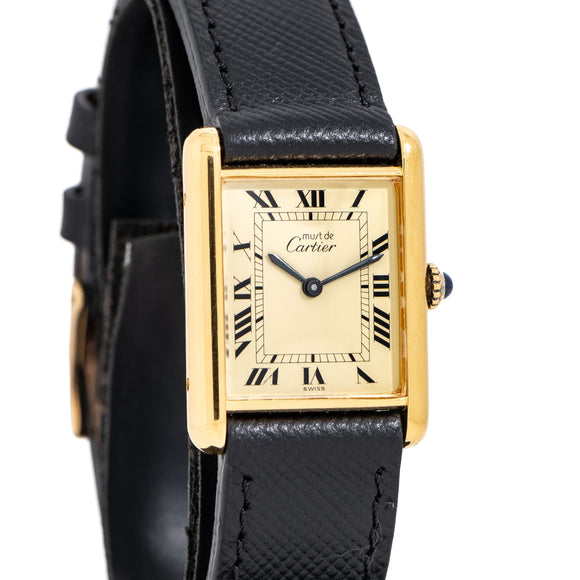 1990's Cartier Tank Must De 18k Yellow Gold Plated Watch (# 15069)