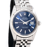 1974 Vintage Rolex Datejust Blue Dial Ref. 1601 in 14k White Gold & Stainless Steel (# 15073)