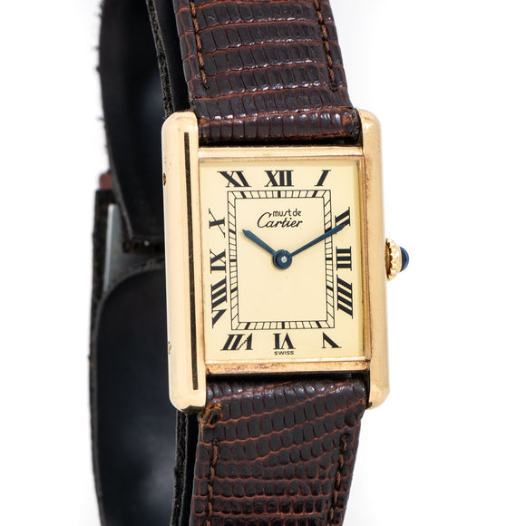 1990's Cartier Tank Must De 18k Yellow Gold Plated Sterling Silver Watch (# 15074)