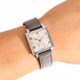 vintage omega square-shaped ww, wrist shot close up