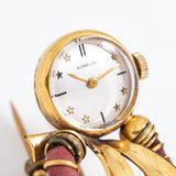 1940's Vintage Gubelin Brooch Pin Yellow Gold Plated Watch (# 14613)