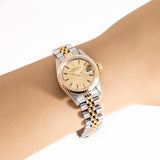 vintage ladies rolex date two tone ww, wrist shot close up