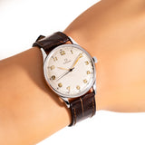vintage omega ss ww, wrist shot close up