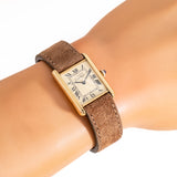 vintage cartier tank champagne dial ww, wrist shot close up